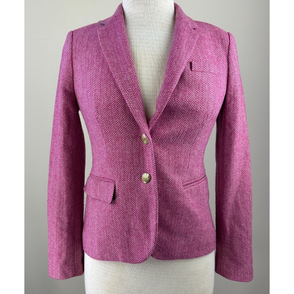 J.Crew Pink Herringbone Blazer Size 2 Gold Buttons Professional Work Office Wear - Picture 12 of 12